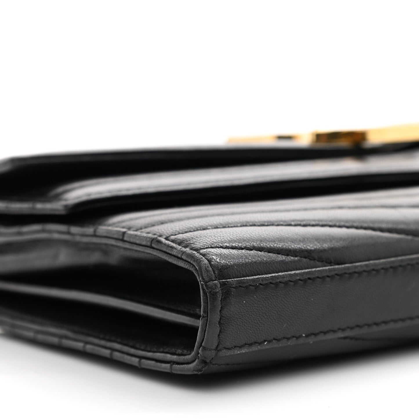 Lambskin Matelasse Chevron Monogram Sulpice Chain Wallet Black