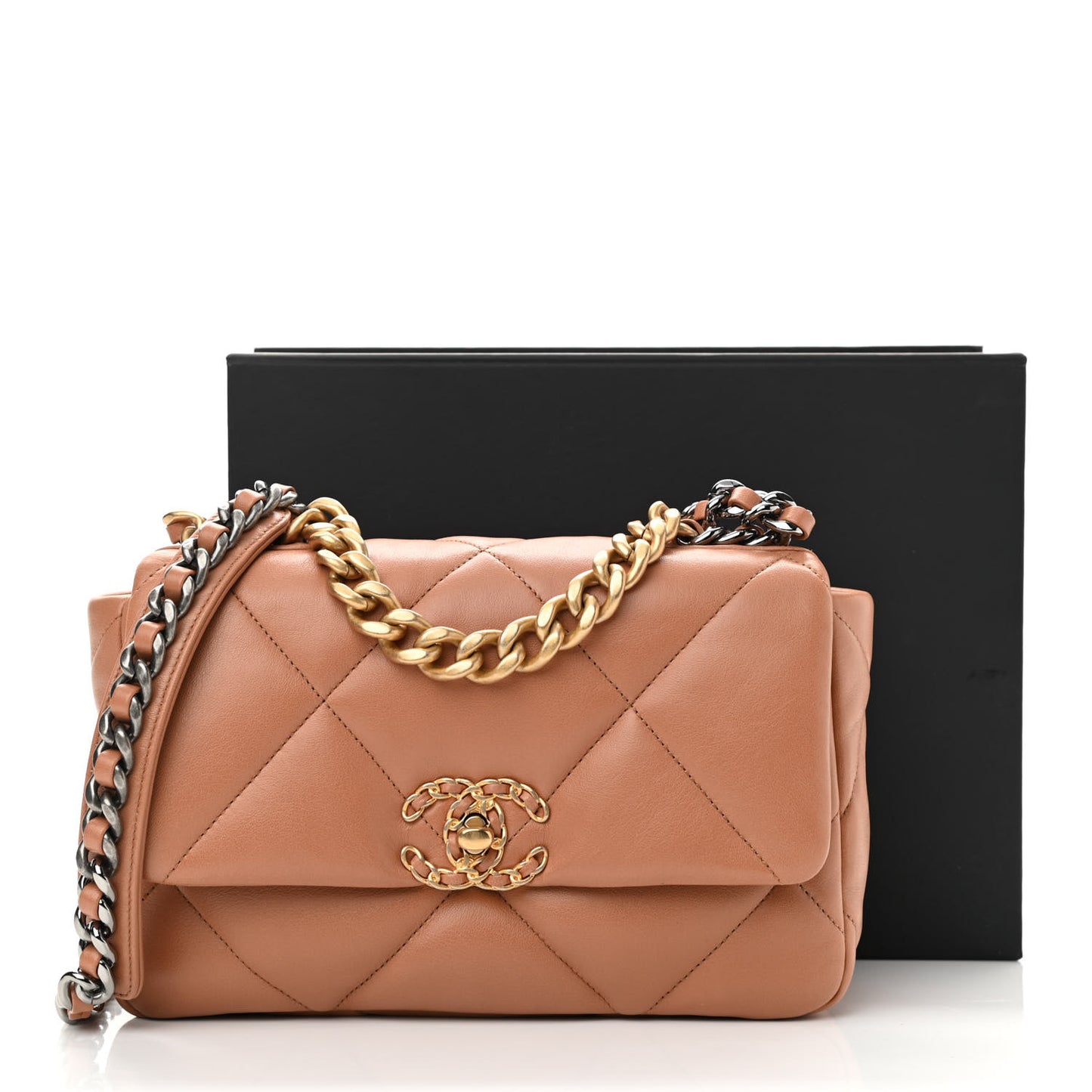 Lambskin Quilted Medium Chanel 19 Flap Light Brown