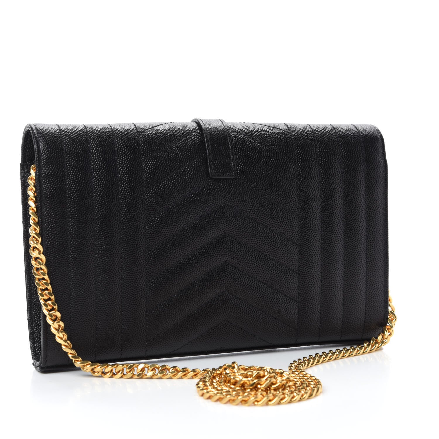 Saint Laurent Grain De Poudre Mixed Matelasse Triquilt Monogram Chain Wallet Black 3 of 10