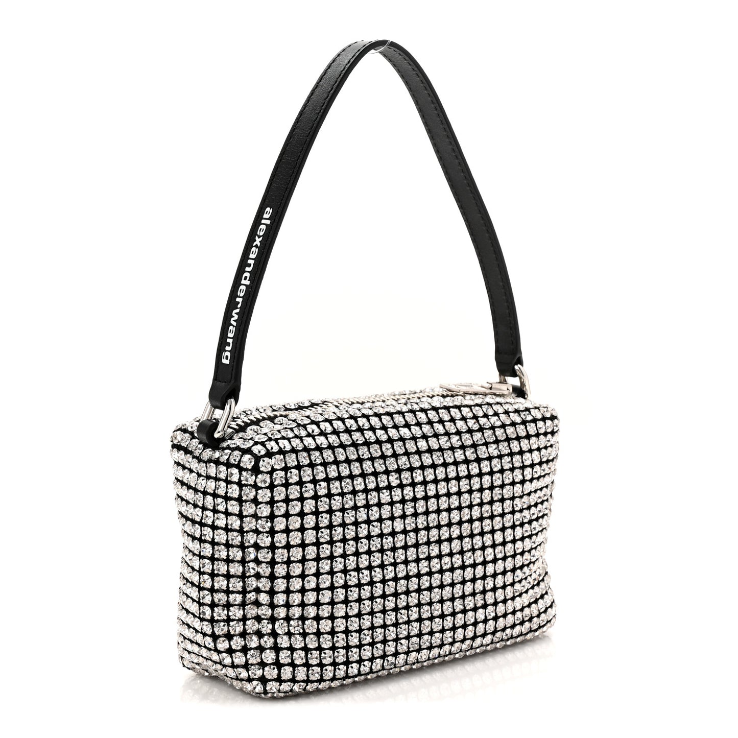 Mesh Crystal Rhinestone Mini Heiress Pouch Black Silver