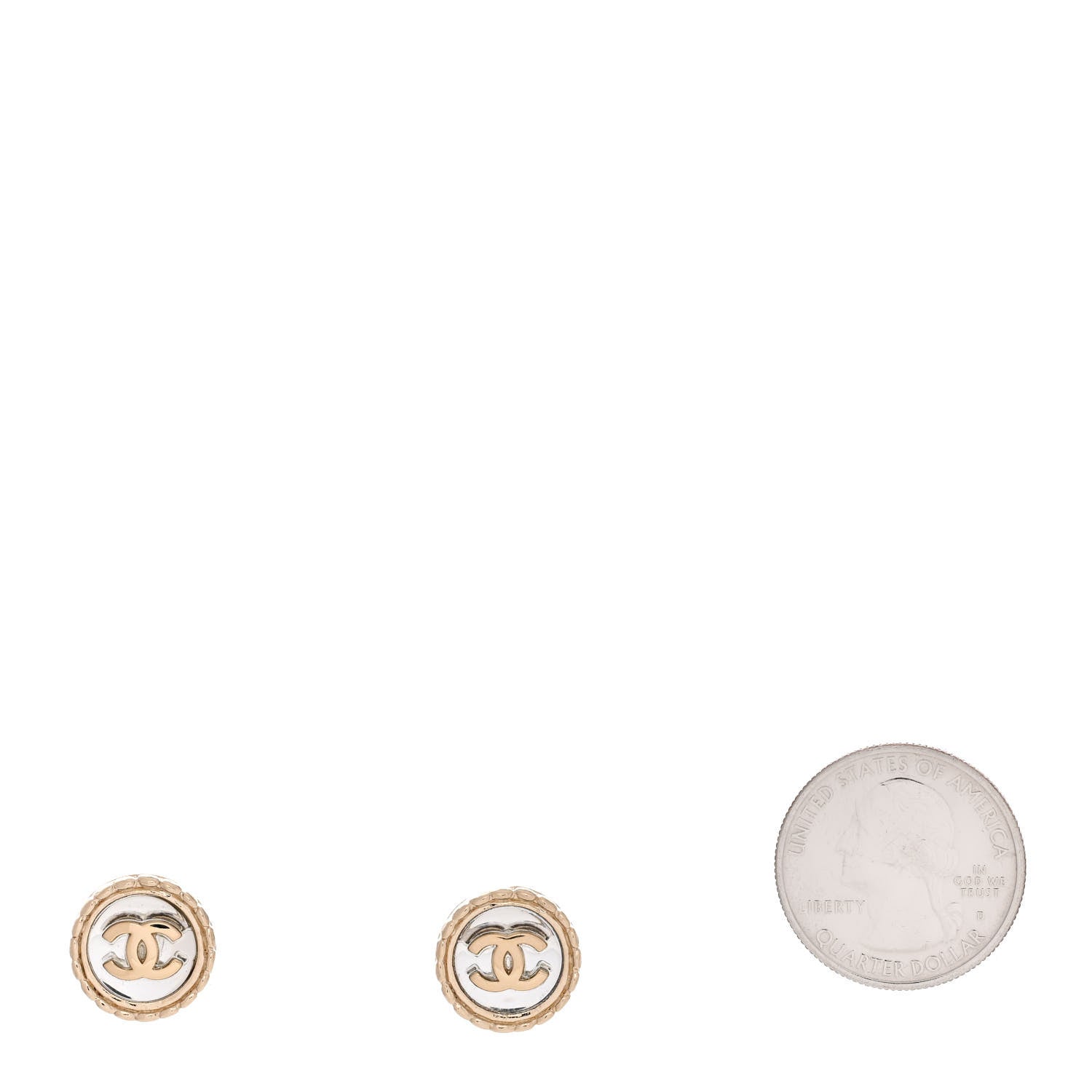 Chanel Round CC Stud Earrings Gold Silver 2 of 5