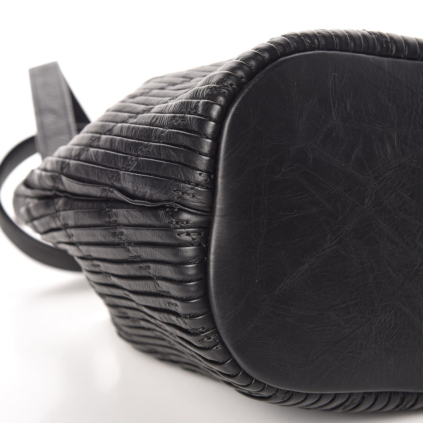 Iridescent Crumpled Calfskin Coco Pleats Small Drawstring Bag Black