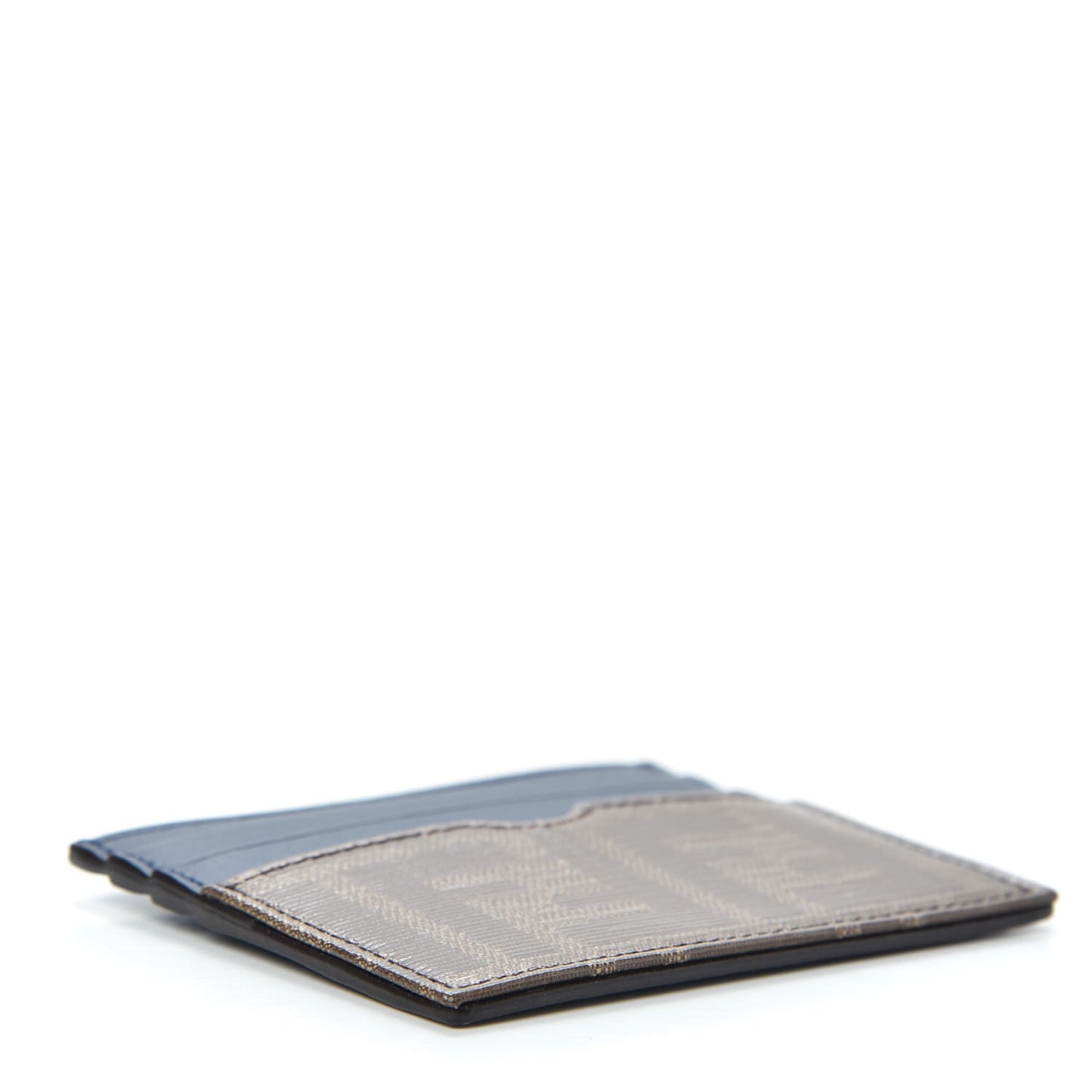 Vitello Century Glazed Fabric FF 1974 Card Holder Blu Scuro Mogano Panna