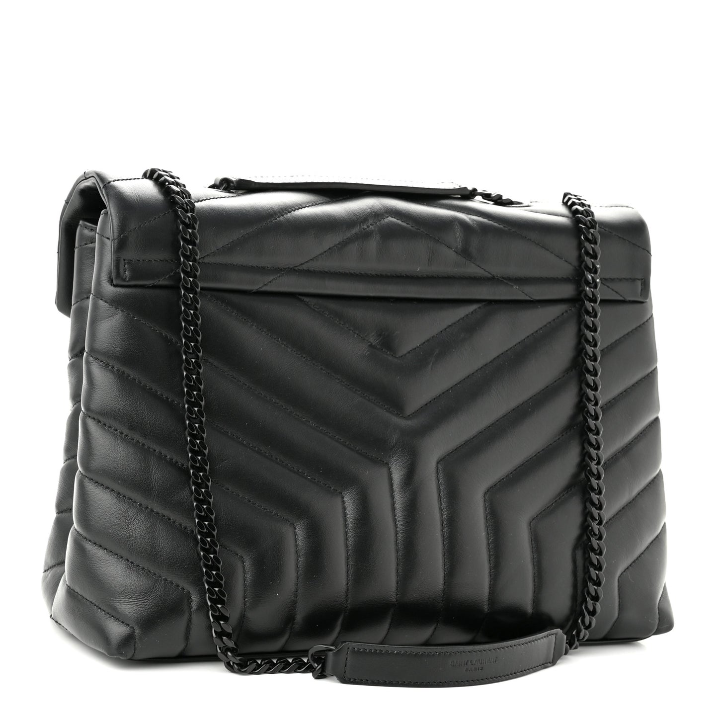 Calfskin Y Quilted Monogram Monochrome Medium Loulou Chain Satchel Black