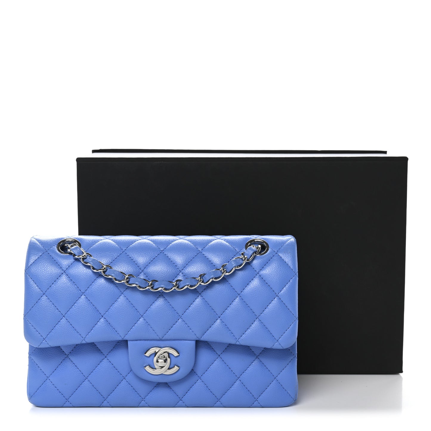 Caviar Quilted Small Double Flap Blue
