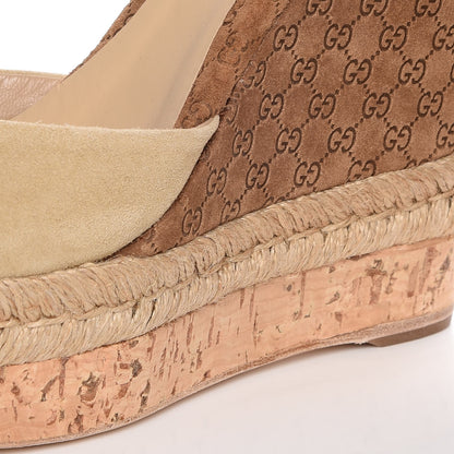 Gucci Suede Cork Guccissima Hollie Wedge Sandals 38.5 Nude 11 of 15