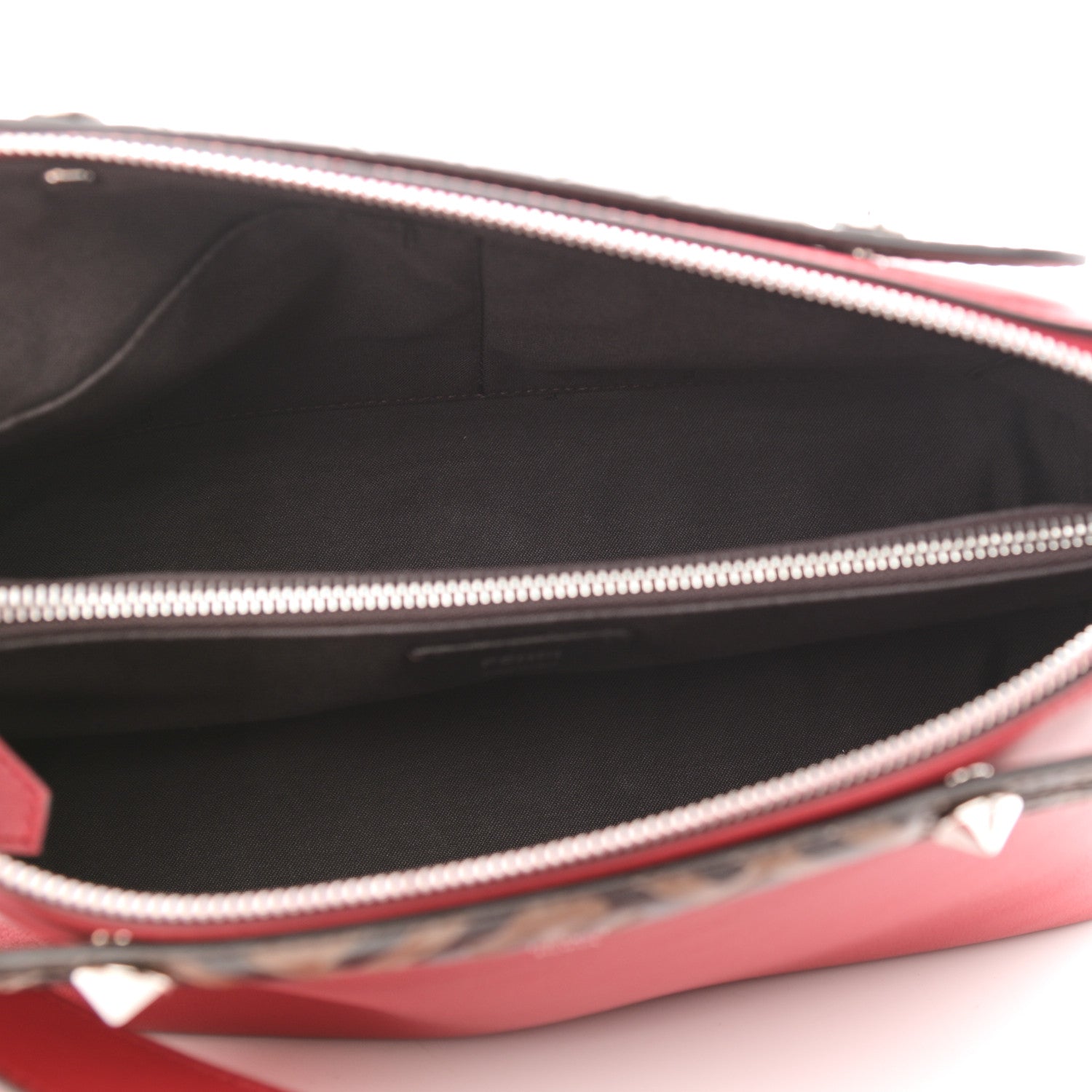 Fendi Vitello Dolce Bi-Color FF 1974 Embossed Medium By The Way Boston Bag Fragola Maya Black 5 of 8