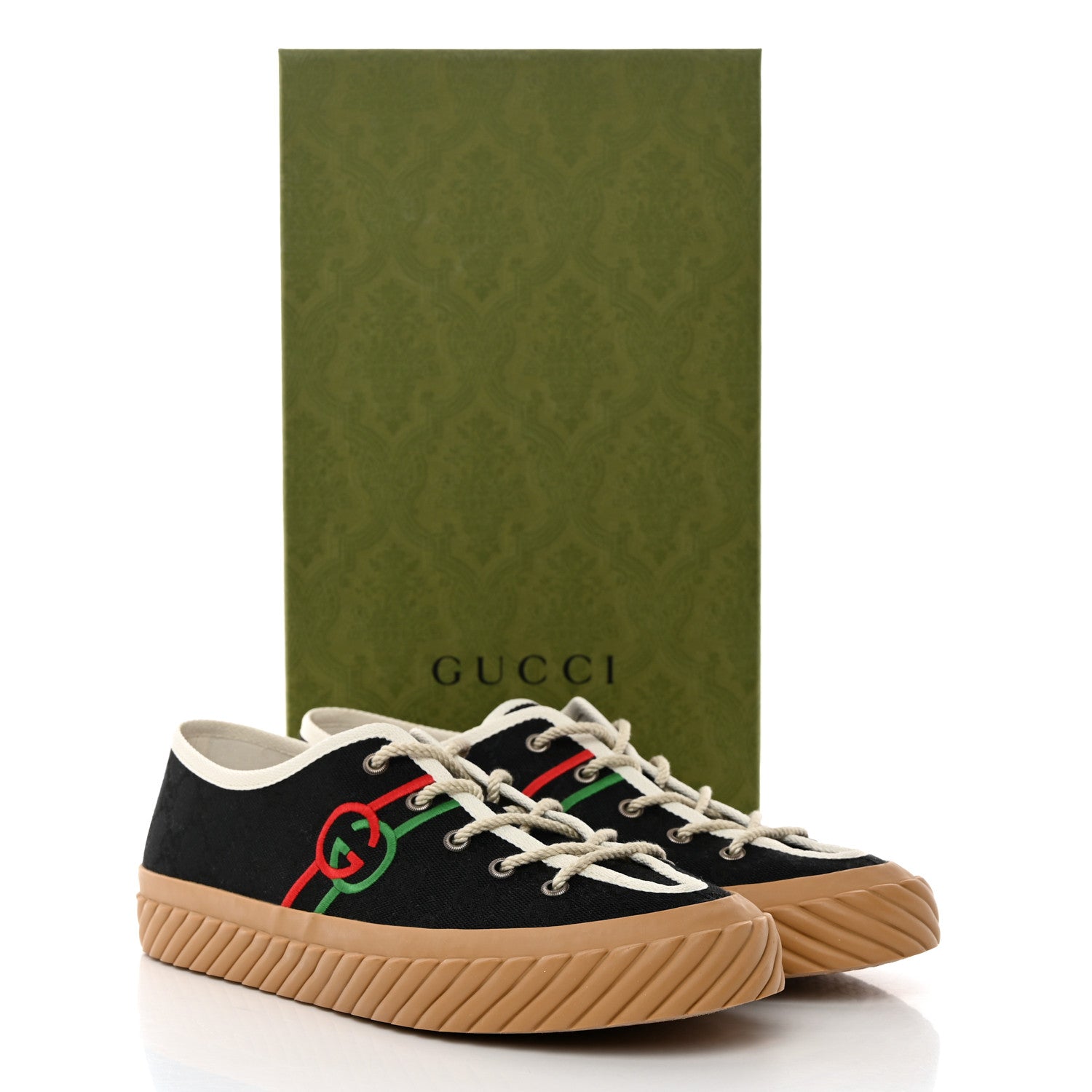 Gucci Monogram Interlocking G Mens Tortuga Low Top Sneakers 9.5 Black Mystic White 10 of 10