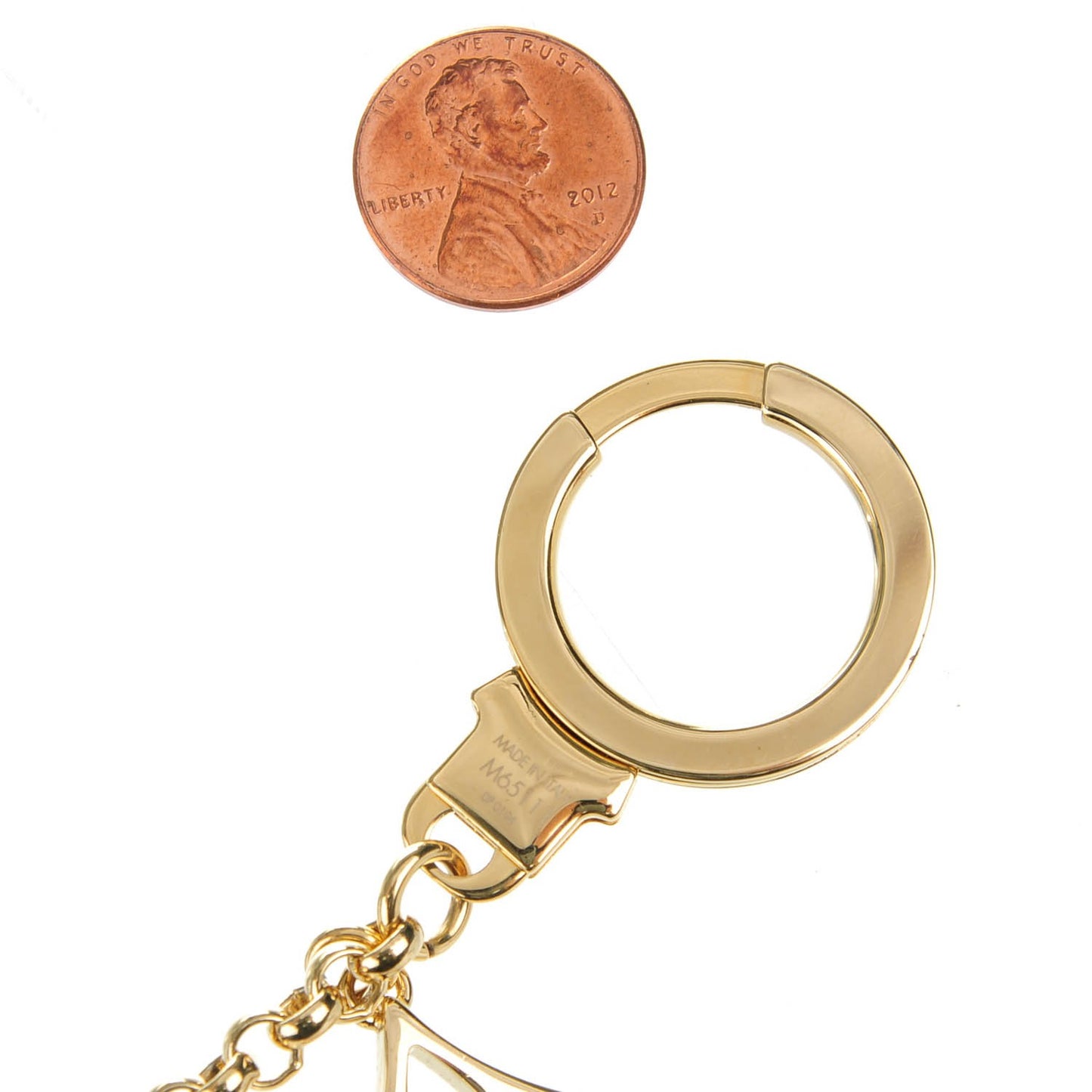 Brass Enamel Fleur De Monogram Bag Charm Chain Gold