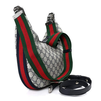 Gucci GG Supreme Monogram Textured Calfskin Web Large Attache Shoulder Bag Beige Blue 2 of 11