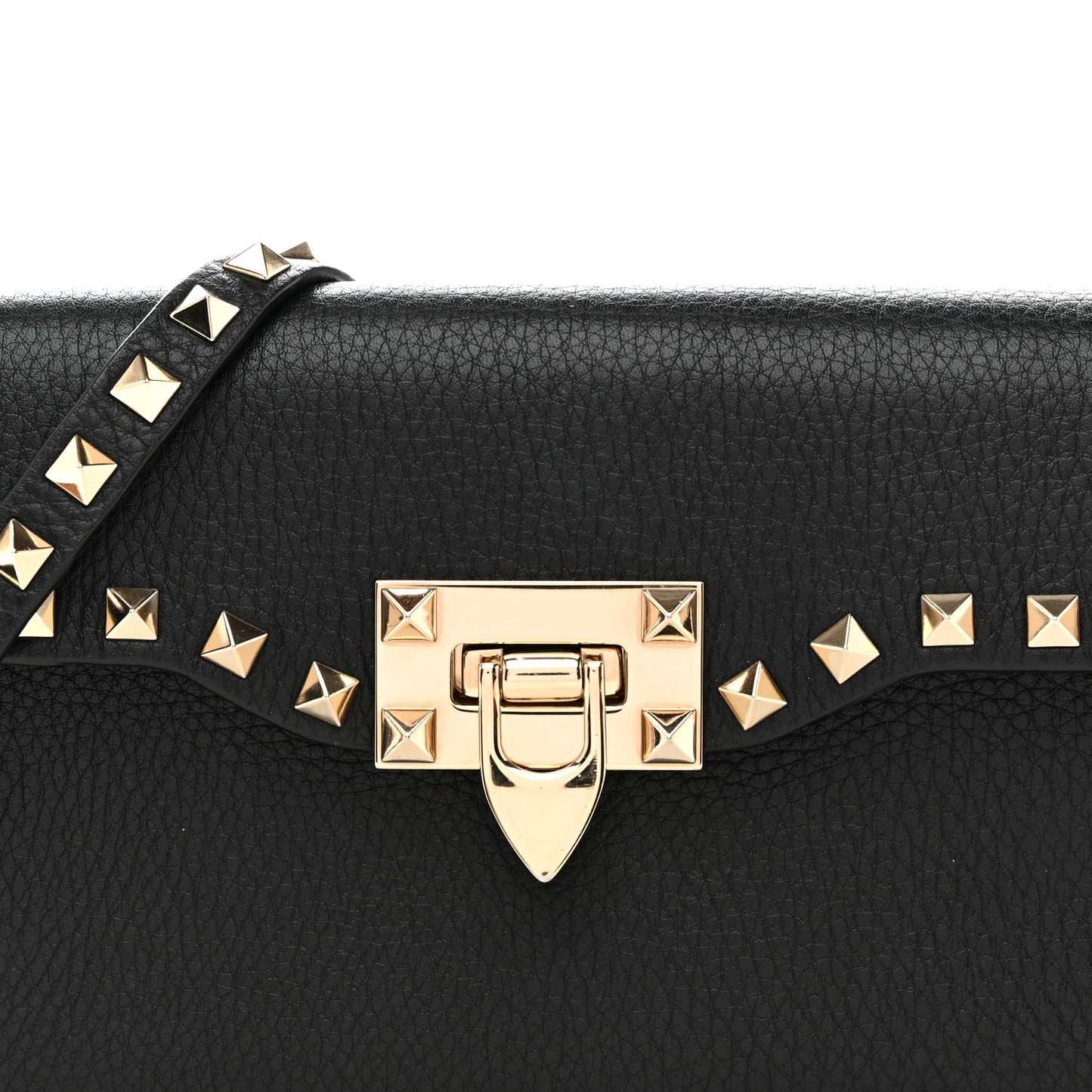 Pebbled Calfskin Medium Rockstud Flip Lock Crossbody Bag Black
