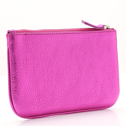 Balenciaga Metallic Goatskin Logo XS Ville Pouch Rose Fuchsia Black 3 of 8