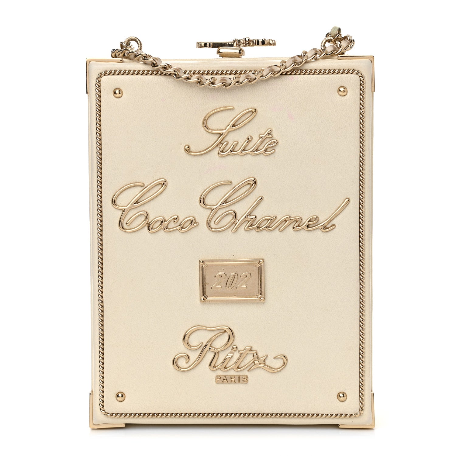 Chanel Lambskin Room Card Minaudiere Evening Bag White Gold 1 of 15