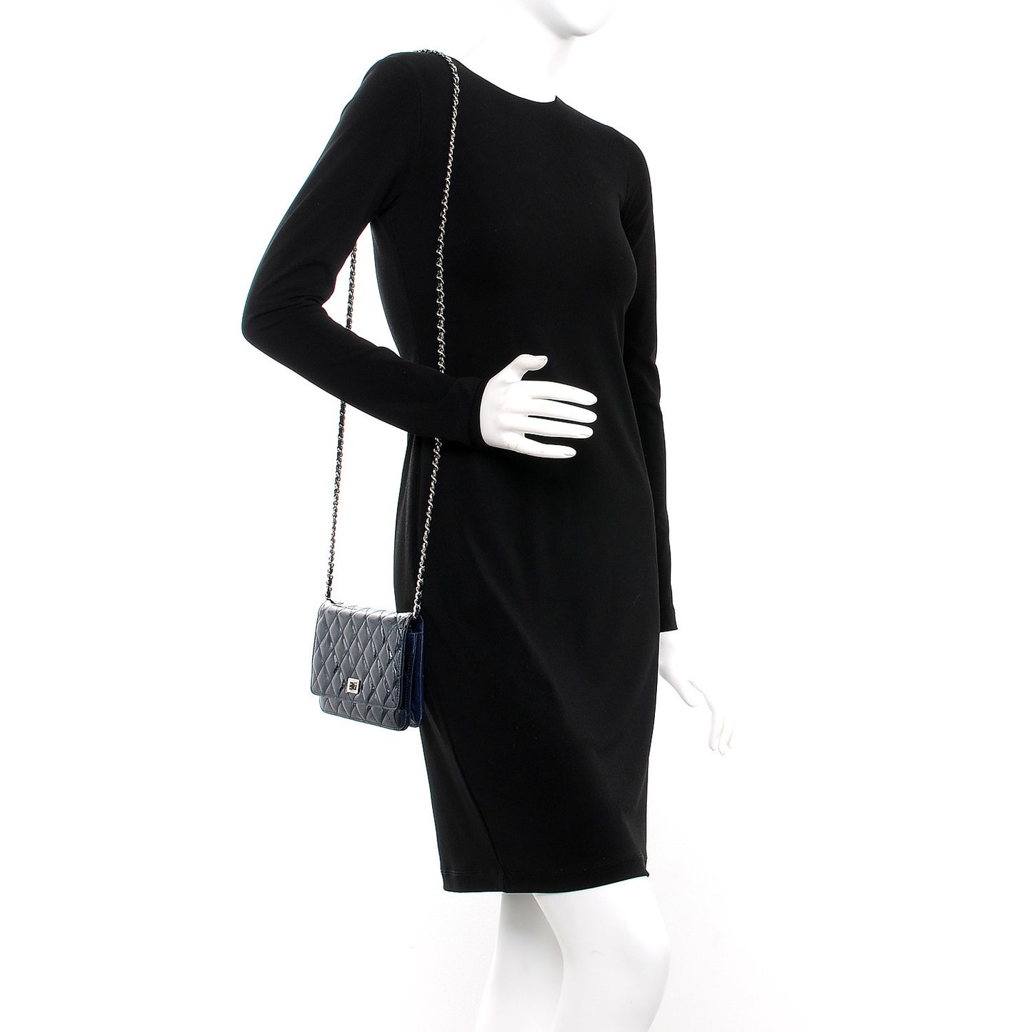 Patent Calfskin Quilted Reissue Wallet On Chain WOC Dark Navy Blue