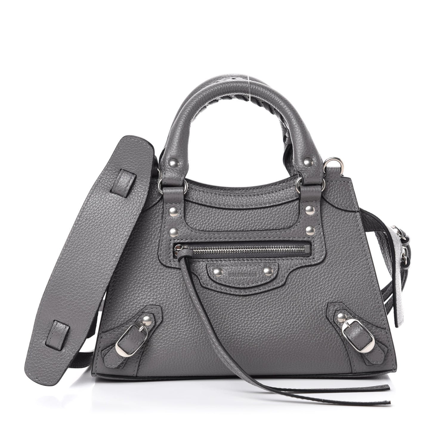 Grained Calfskin Neo Classic Silver Hardware Mini City Dark Grey