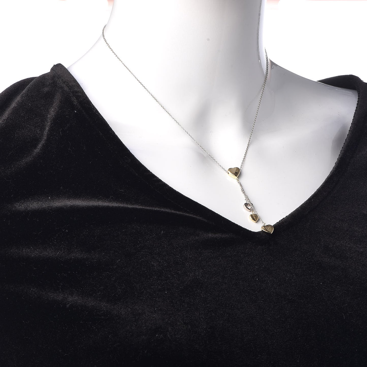 18K White Yellow Gold Multi-Heart Drop Pendant Necklace