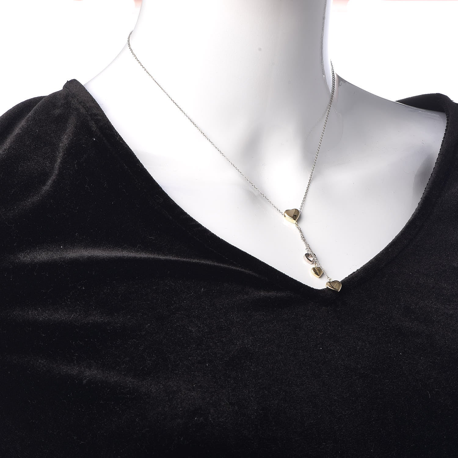 Tiffany 18K White Yellow Gold Multi-Heart Drop Pendant Necklace 2 of 6