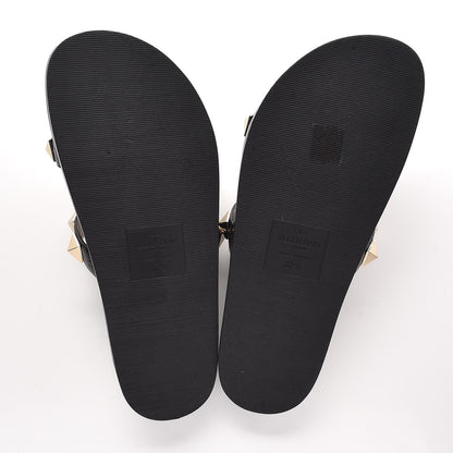 Valentino Garavani Pebbled Calfskin Macro Rockstud Lock Slide Sandals 37.5 Black 5 of 9