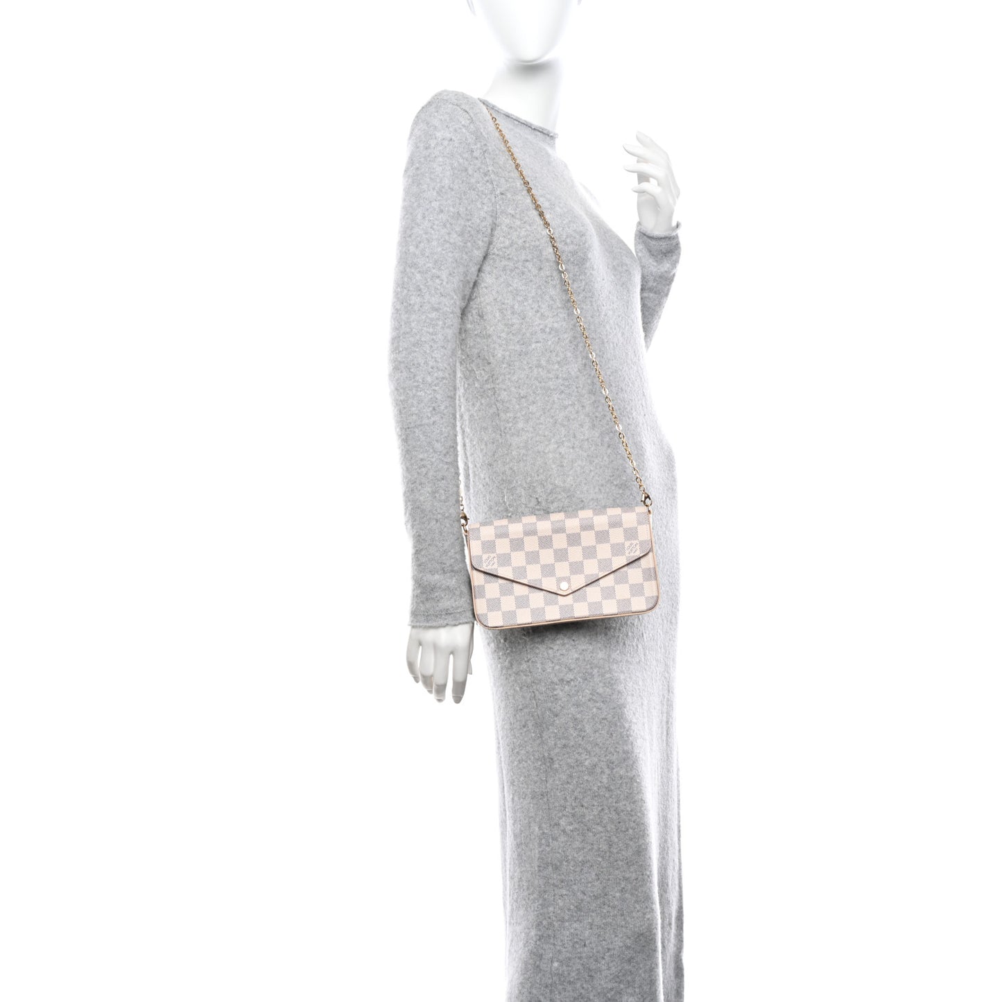 Damier Azur Pochette Felicie Chain Wallet Rose Ballerine