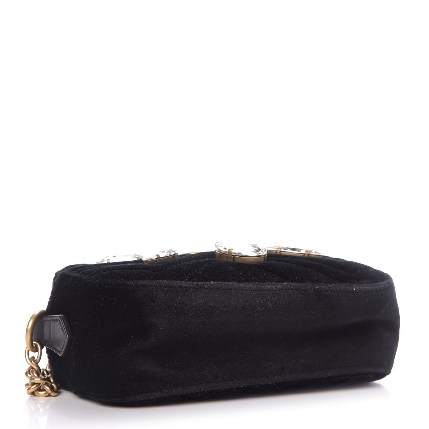 Velvet Matelasse Marquise Crystals Mini GG Marmont Chain Shoulder Bag Black