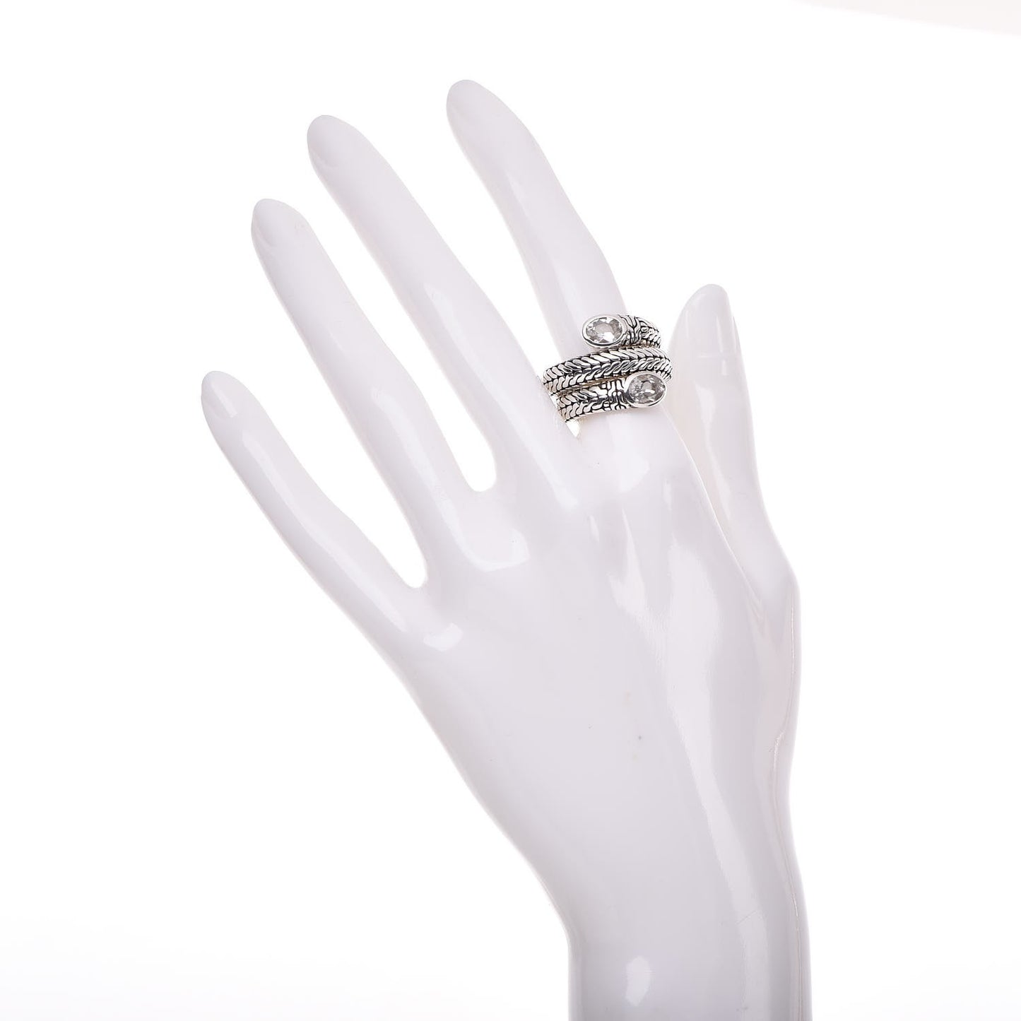 Sterling Silver White Topaz Classic Chain Coil Ring 51.9 6