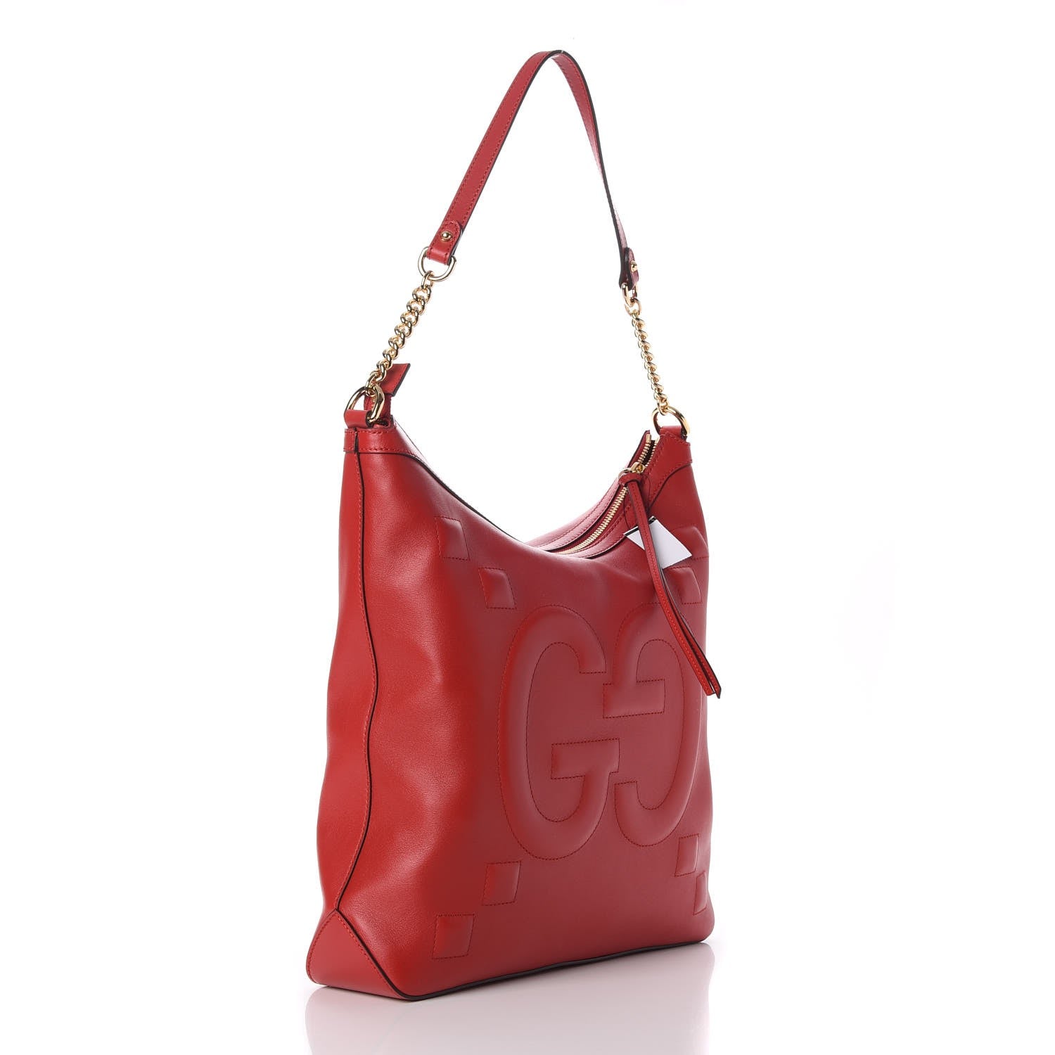 Gucci Apollo Calfskin GG Dadini Embroidered Chain Hobo Hibiscus Red 3 of 8