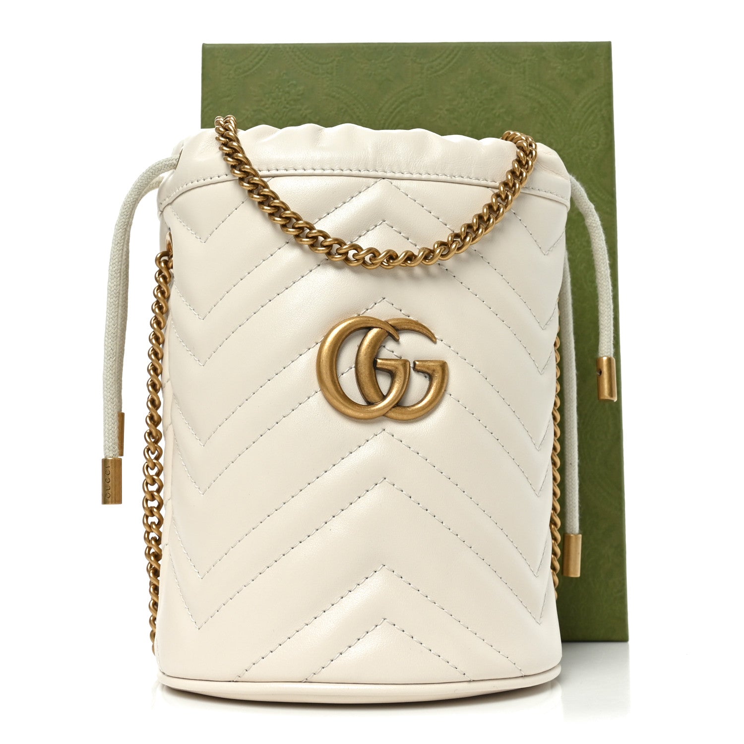 Gucci Calfskin Matelasse Mini GG Marmont 2.0 Bucket Bag White 11 of 11