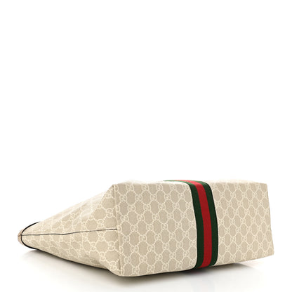 Gucci GG Supreme Monogram Textured Dollar Calfskin Web Medium Ophidia Shopping Tote Beige Mystic White Oatmeal 4 of 11