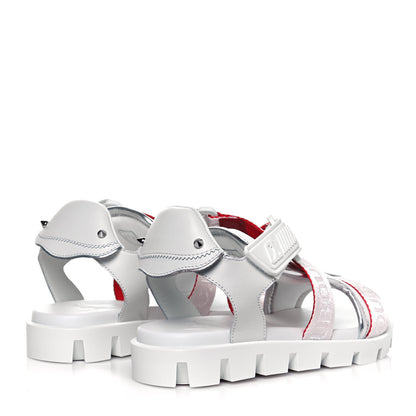 Christian Louboutin Calfskin Velcrissimo Flat Sandals 37.5 Blanco Silver 4 of 8