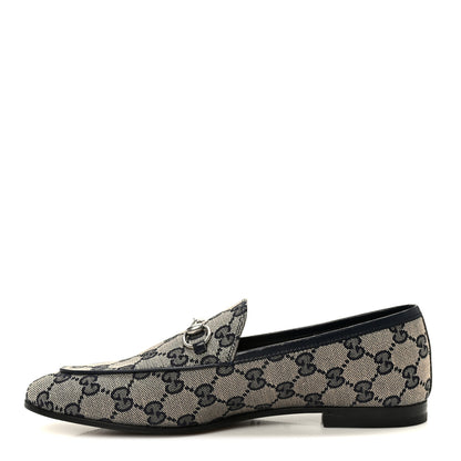 Gucci Monogram Malaga Kid Horsebit Womens Jordaan Loafers 38.5 Beige Blue 1 of 10