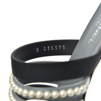 Chanel Patent Grosgrain CC Pearl Mules 38 Grey Black 8 of 11