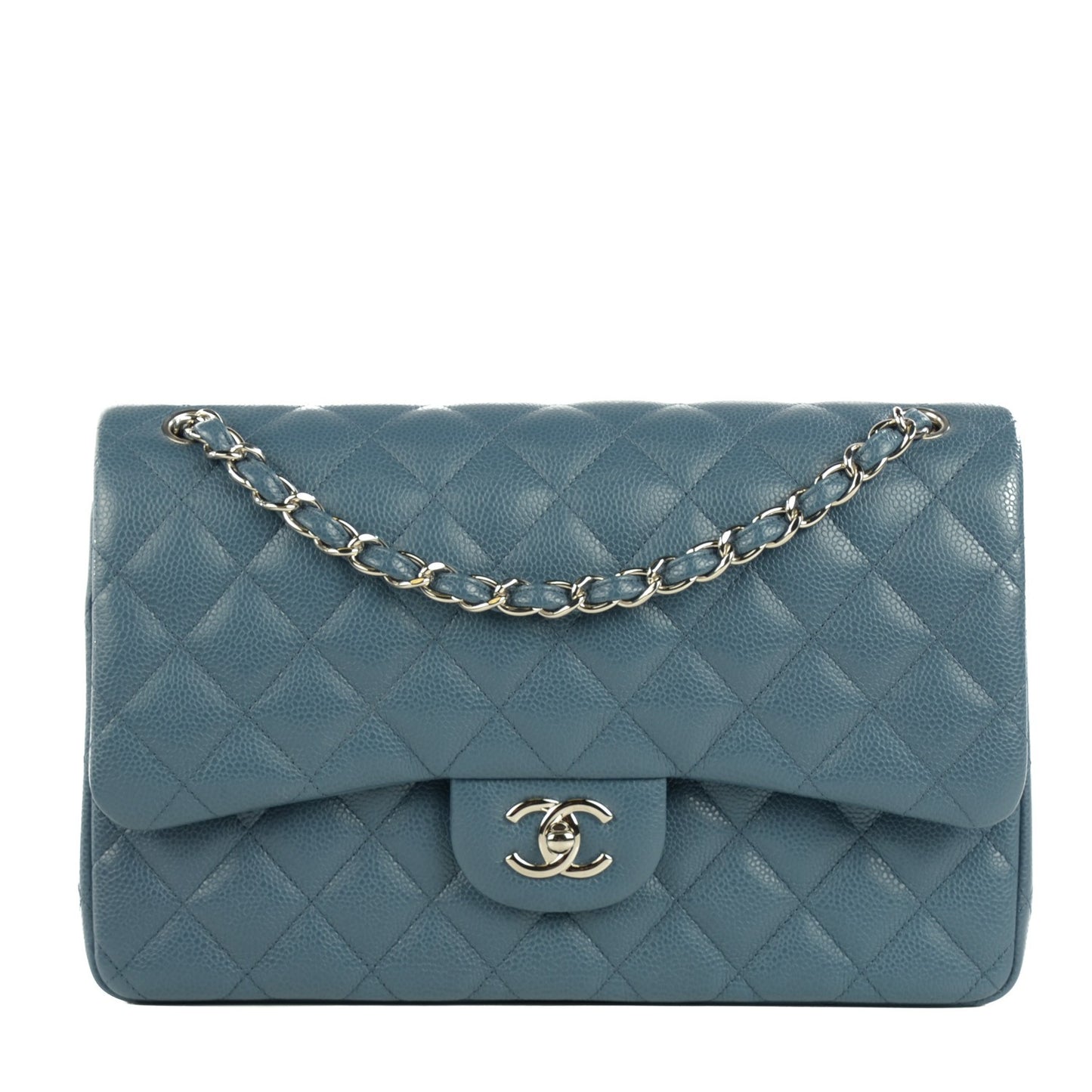 Caviar Quilted Jumbo Double Flap Blue