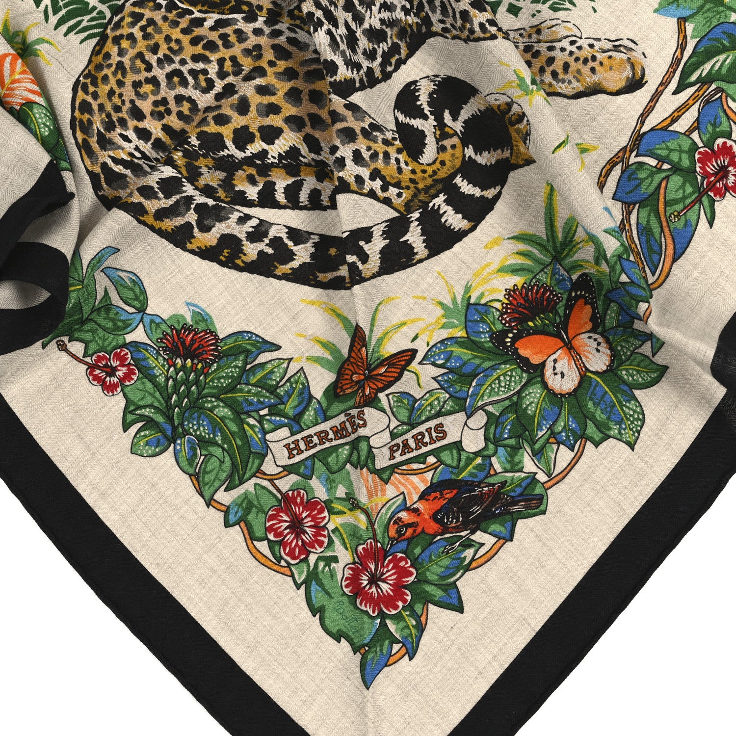 Hermes Cashmere Silk Jungle Love Giant Triangle Scarf Black Naturel Multicolor 4 of 4