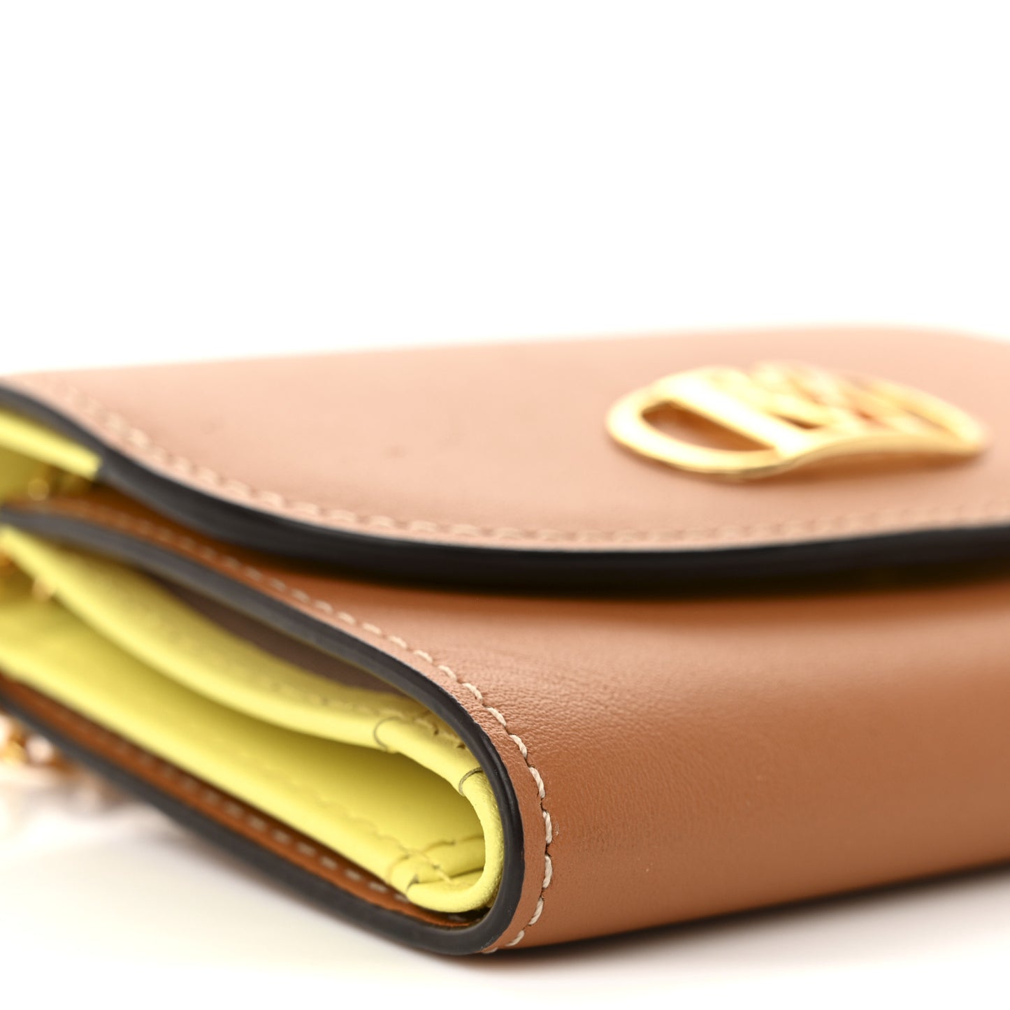 Calfskin Mode Mini Travia Chain Wallet Cognac