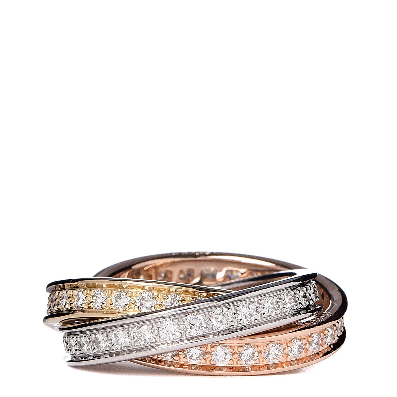 Cartier 18K White Yellow Pink Gold Diamond Trinity Ring 48 4.5 1 of 4
