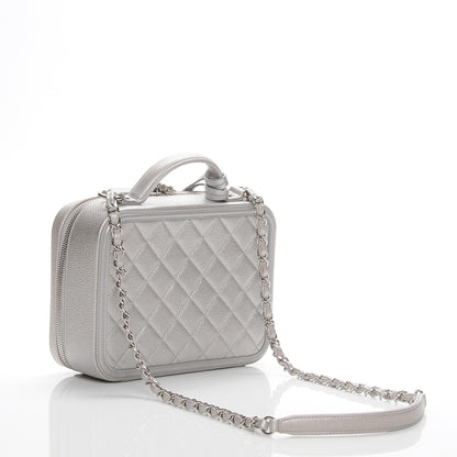 Chanel Metallic Caviar Quilted Medium CC Filigree Vanity Case Silver 3 of 8