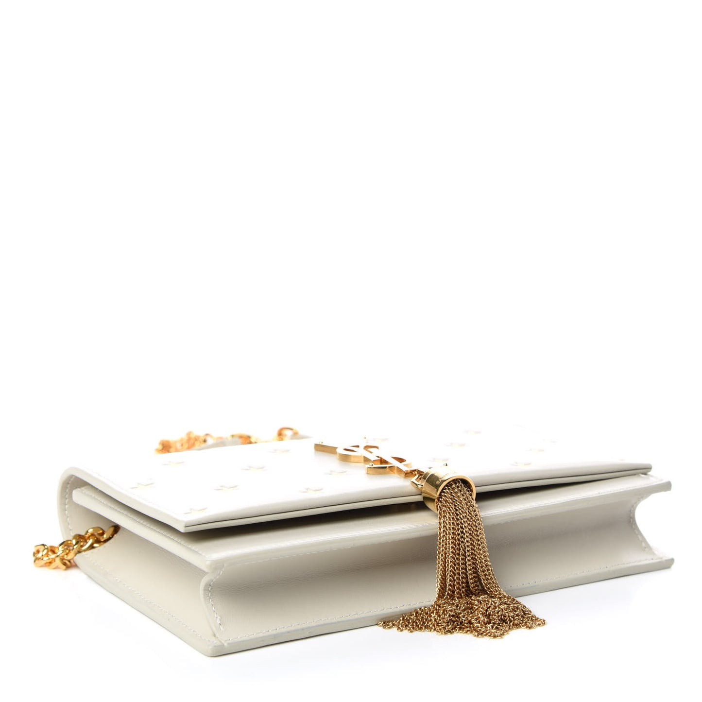 Calfskin Star Print Monogram Kate Tassel Chain Wallet White Gold