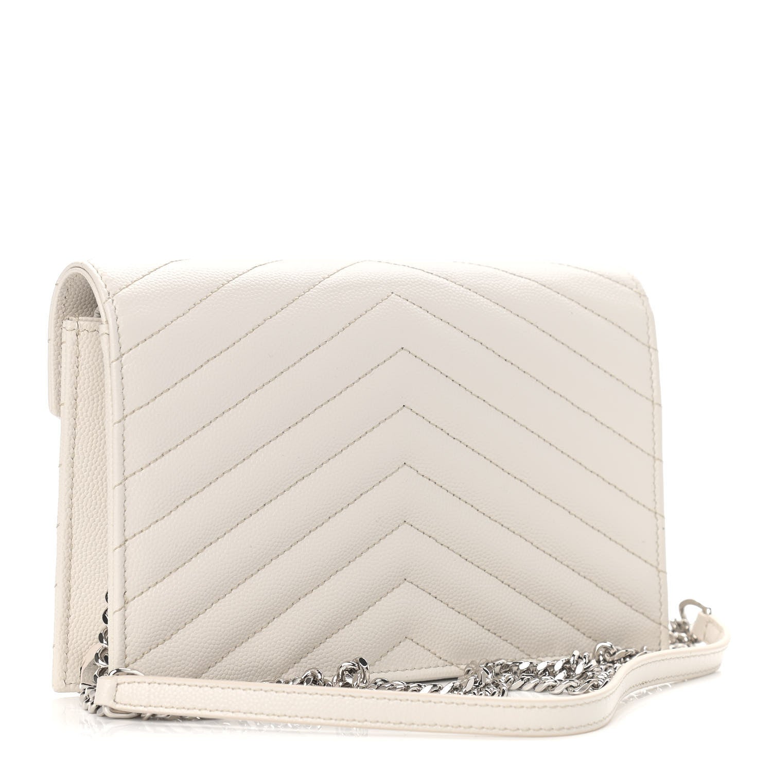 Saint Laurent Grain De Poudre Matelasse Chevron Monogram Envelope Chain Wallet Porcellana 2 of 8