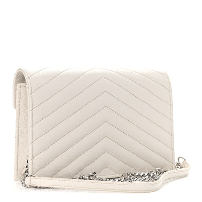 Saint Laurent Grain De Poudre Matelasse Chevron Monogram Envelope Chain Wallet Porcellana 2 of 8