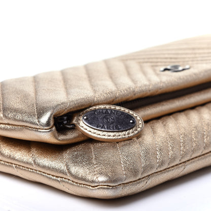 Chanel Metallic Calfskin Chevron Quilted CC Beauty Clutch Gold 6 of 11