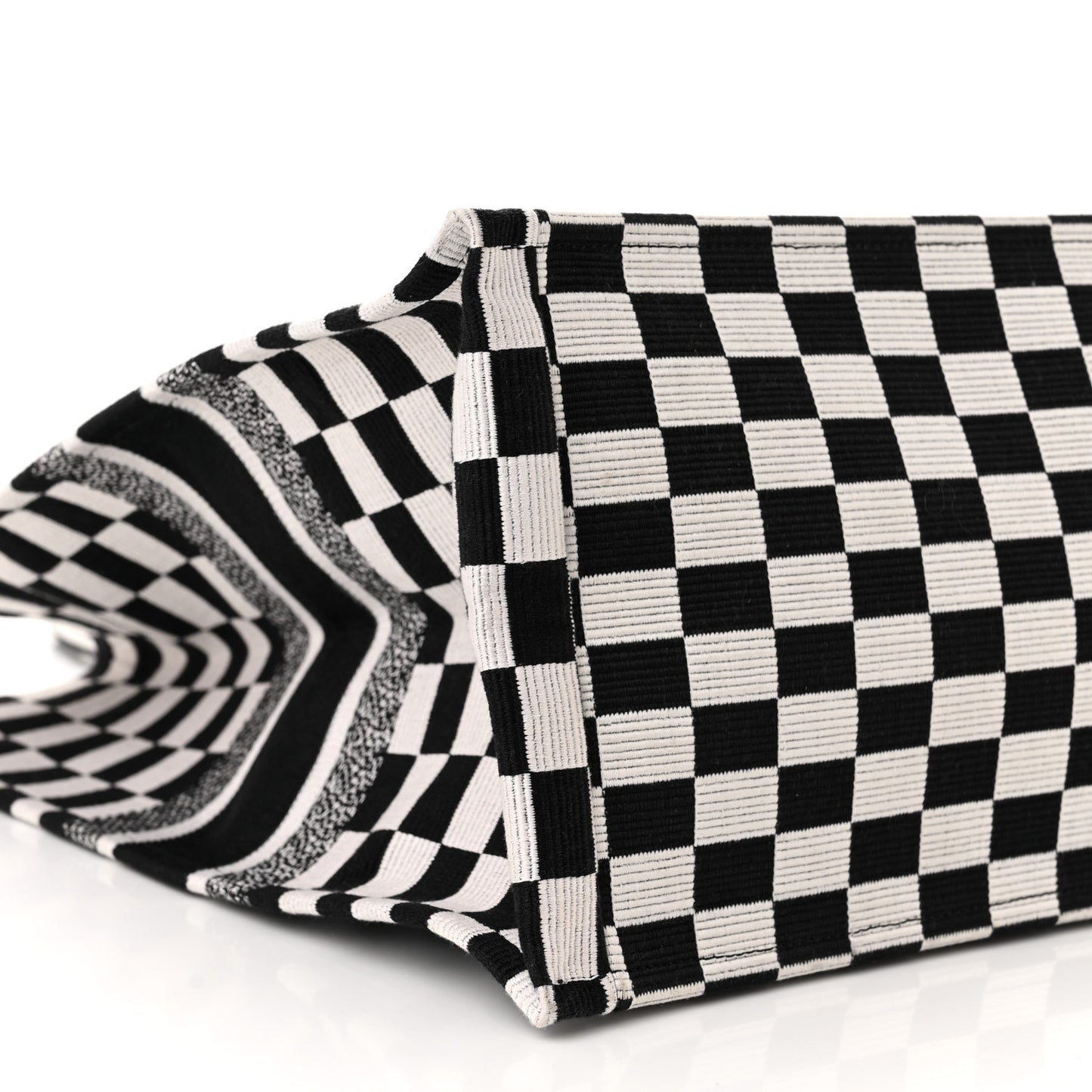 Canvas Embroidered Checkered Book Tote Black White