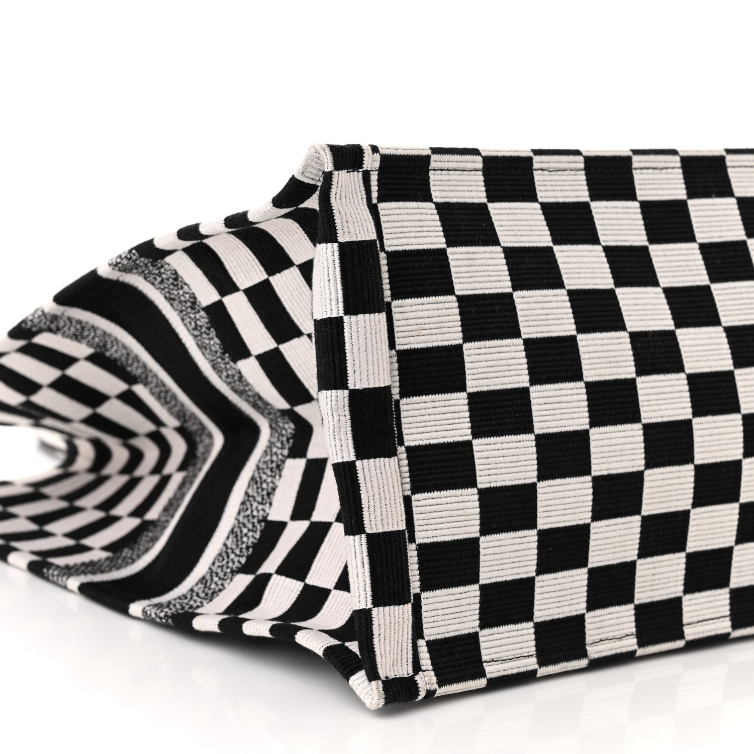 Christian Dior Canvas Embroidered Checkered Book Tote Black White 9 of 10
