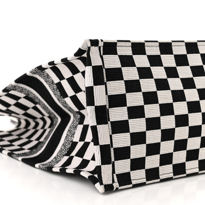 Christian Dior Canvas Embroidered Checkered Book Tote Black White 9 of 10