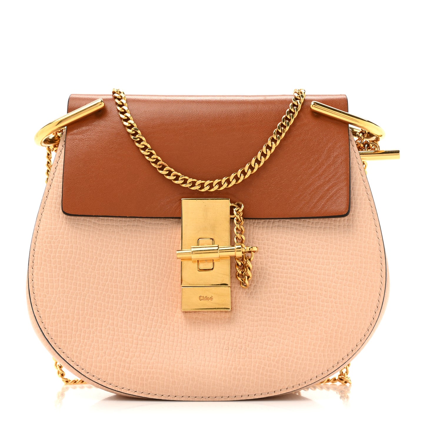 Grained Calfskin Lambskin Bi-Color Drew Shoulder Bag Powder Beige Caramel