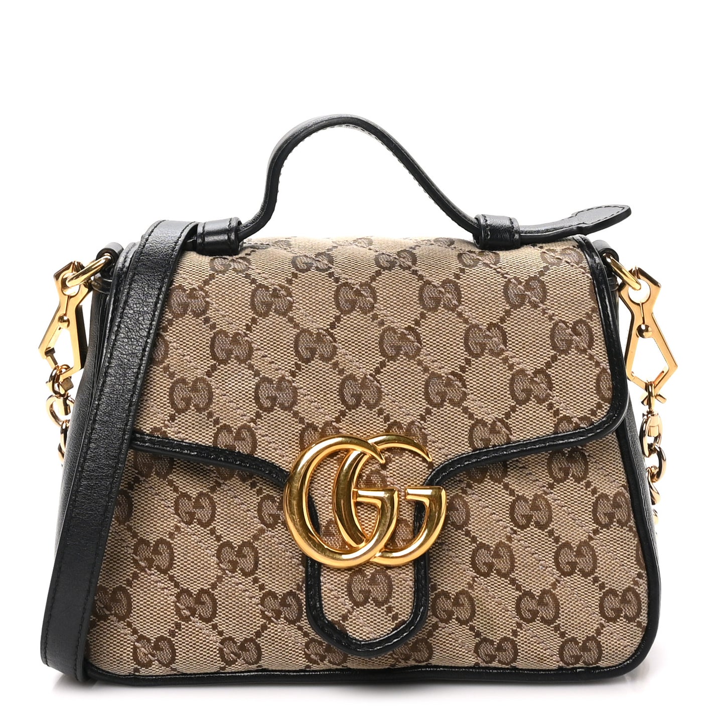 Monogram Azalea Calfskin Matelasse Diagonal Mini GG Marmont Top Handle Shoulder Bag Beige Ebony Black