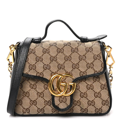 Gucci Monogram Azalea Calfskin Matelasse Diagonal Mini GG Marmont Top Handle Shoulder Bag Beige Ebony Black 1 of 10