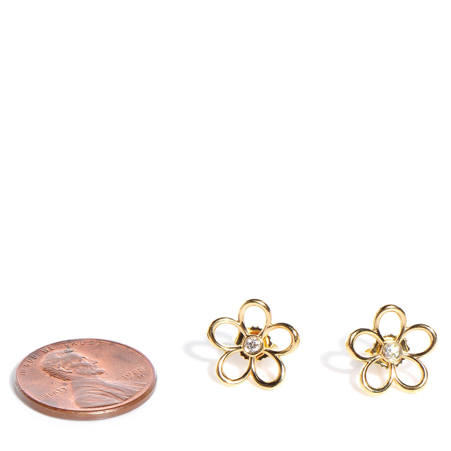 Tiffany 18K Yellow Gold Diamond Small Open Flower Earrings 2 of 4