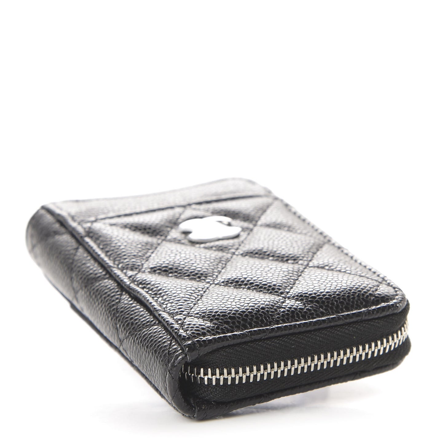 Caviar Quilted Zip Card Holder Black
