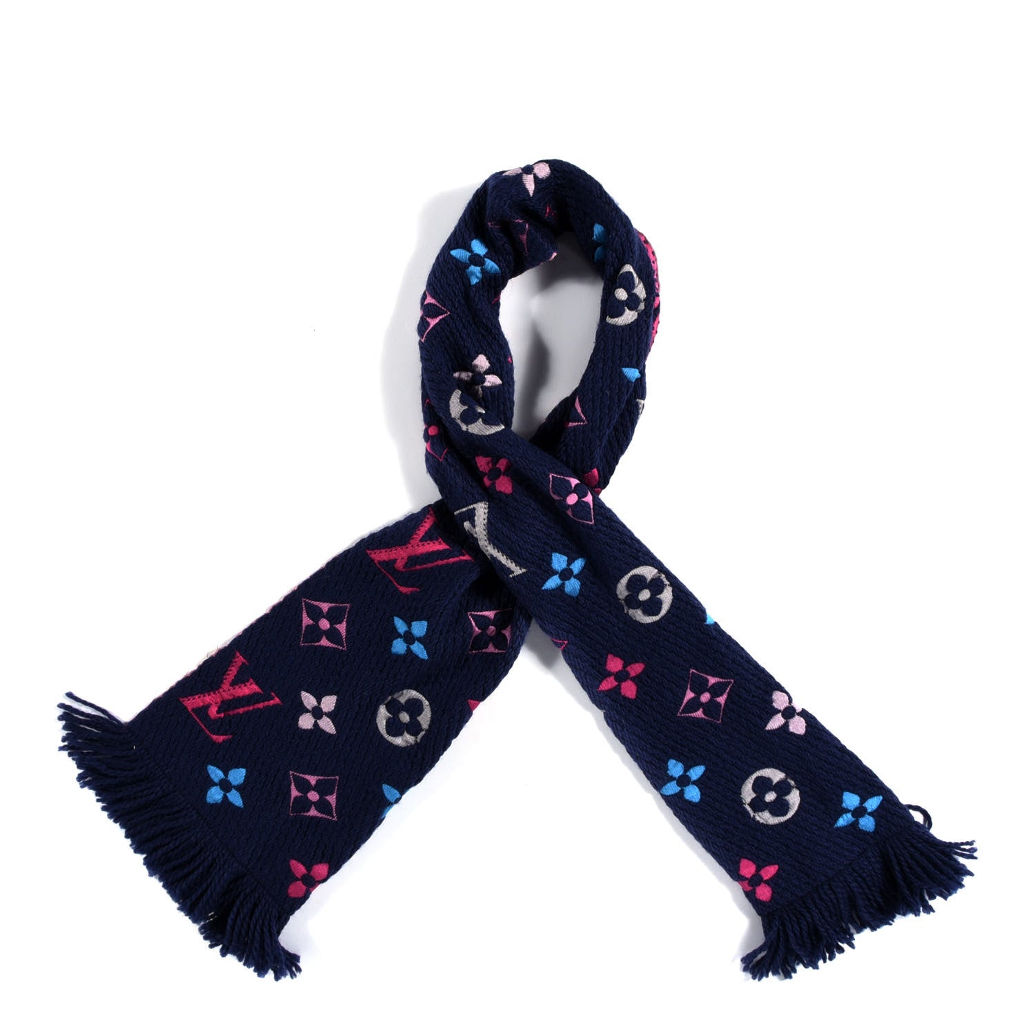 Louis Vuitton Wool Silk Rainbow Logomania Scarf Navy 1 of 3