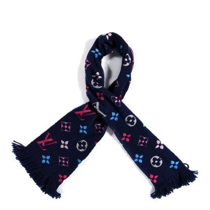 Louis Vuitton Wool Silk Rainbow Logomania Scarf Navy 1 of 3